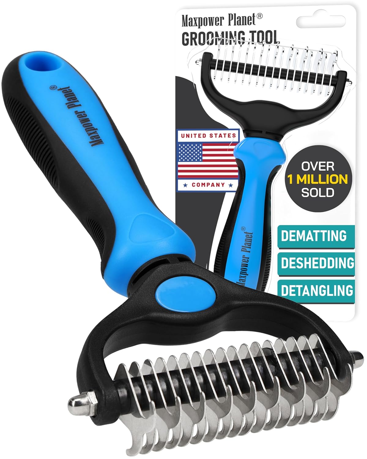 Maxpower Planet Original Pet Grooming Rake - Double-Sided Deshedding Dematting Tool, Undercoat Rake for Dogs & Cats