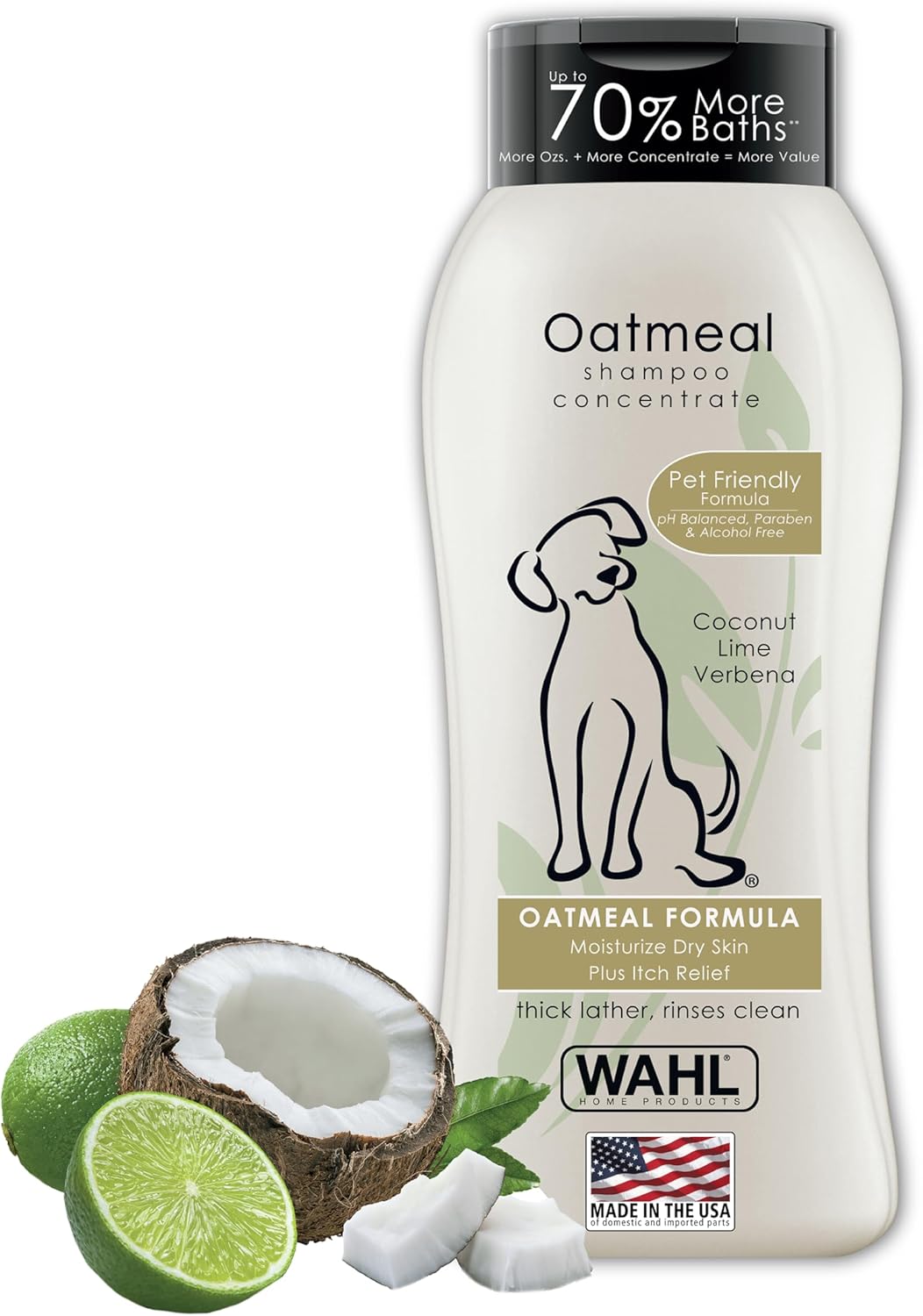 Wahl USA Dry Skin & Itch Relief Pet Shampoo for Dogs – Oatmeal Formula with Coconut Lime Verbena & Pet Friendly Formula