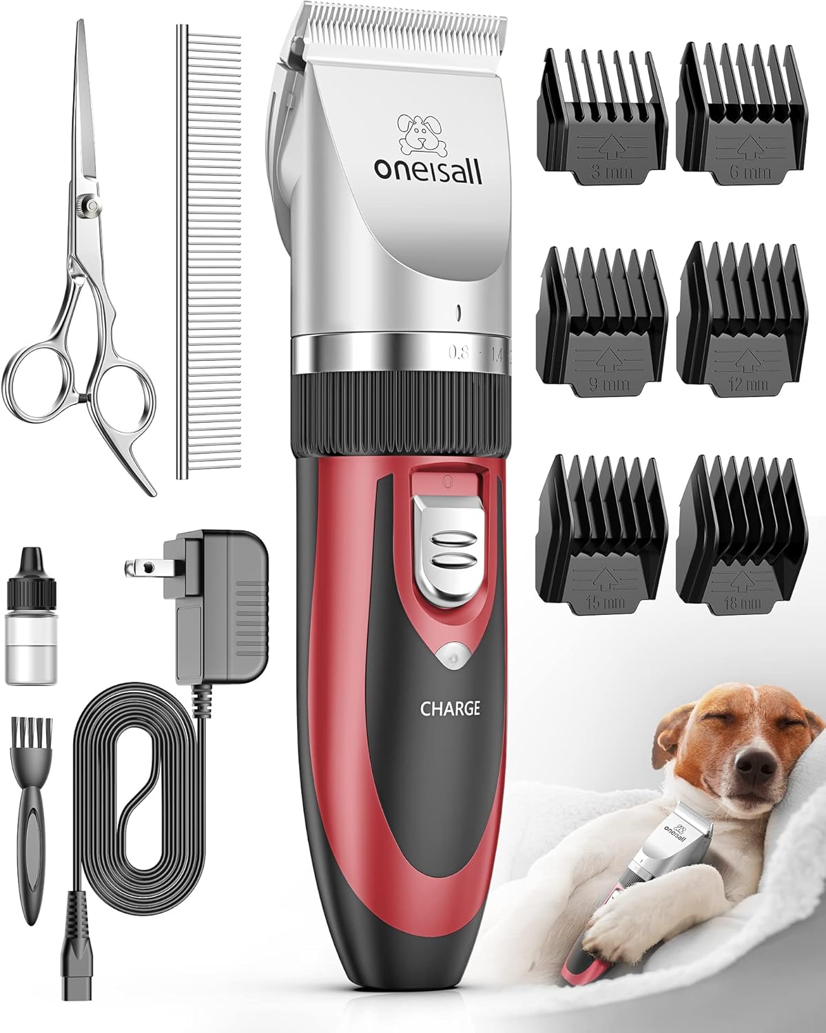 oneisall Dog Shaver Clippers Low Noise Rechargeable Cordless Electric Quiet Hair Clippers Set for Dogs Cats Pets